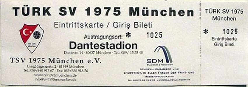 Eintrittskarte Türk SV 1975 München — Dantestadion